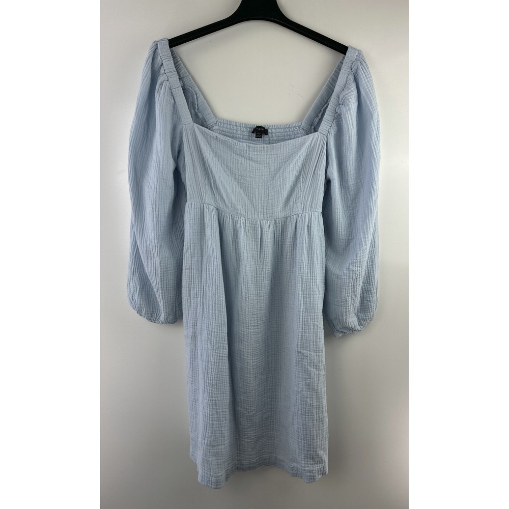 NWT J. Crew Soft Gauze Blue Cotton Smocked Square Neck Mini Dress XLT XL Tall - Picture 2 of 15